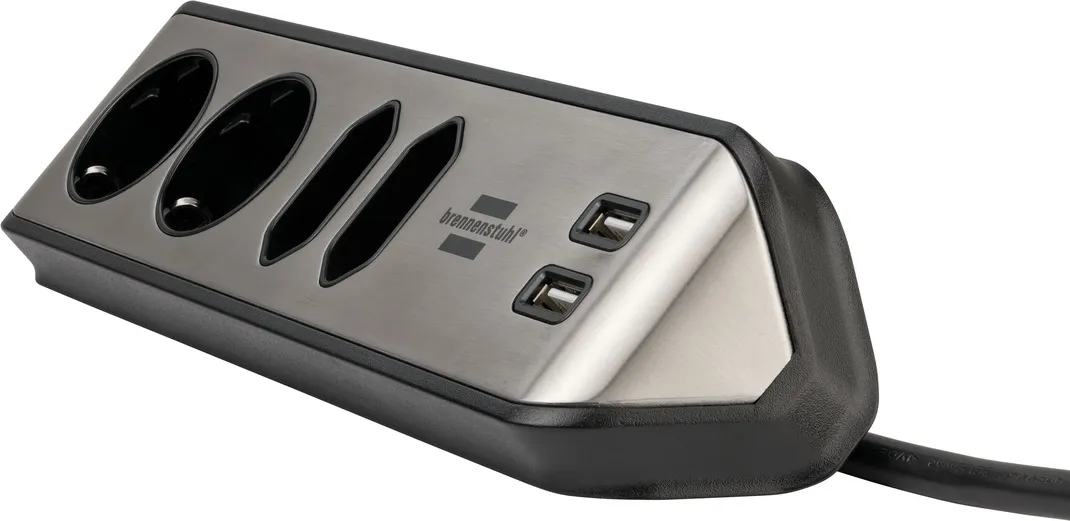 Brennenstuhl  2 xUSB, 4 AC outlet(s) outlets Power Strip, 2 m, Black/Silver