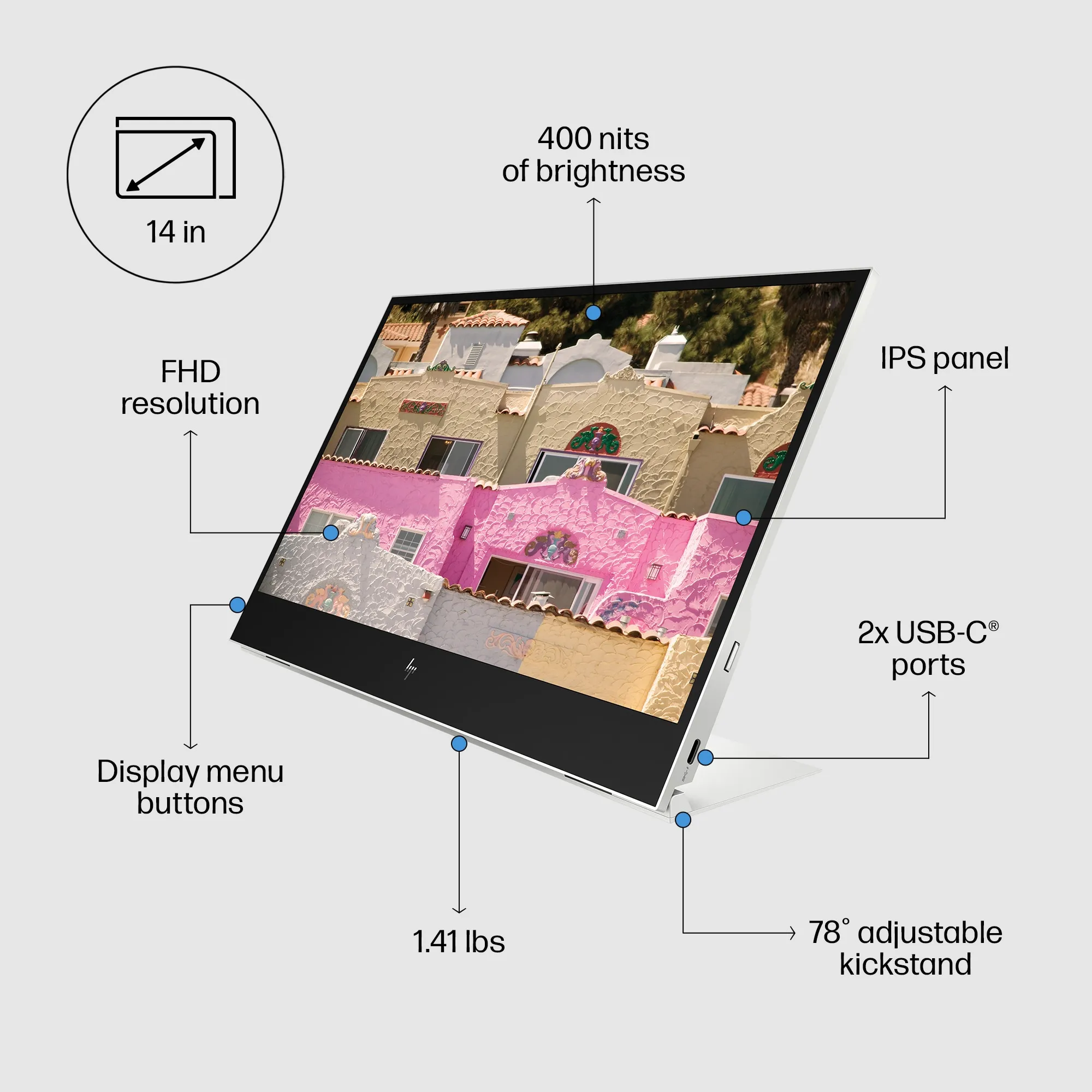 HP E14 G4 14" Full HD, IPS Portable Monitor with USB-C hub