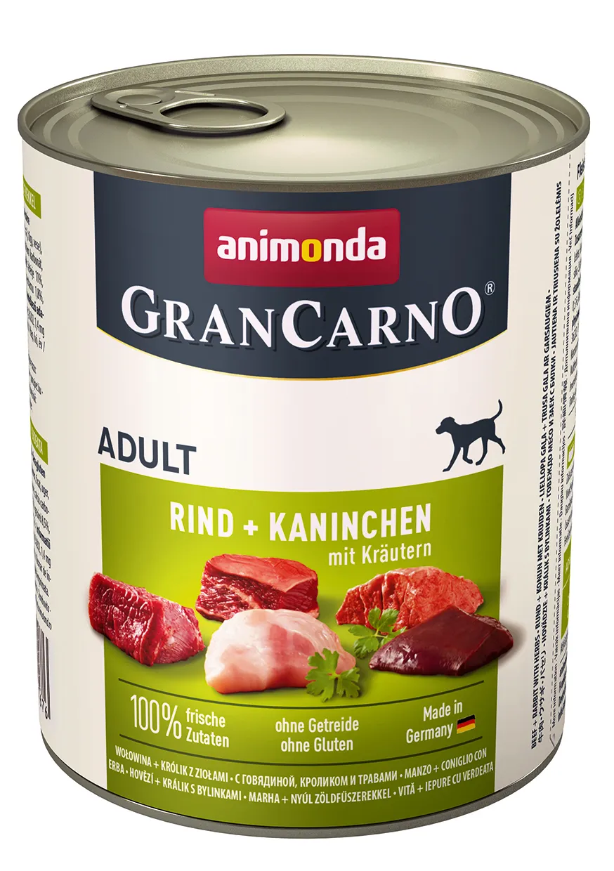 Animonda GranCarno Adult Beef, Rabbit and Herbs, V&aring;tfoder f&ouml;r hund, 800 g