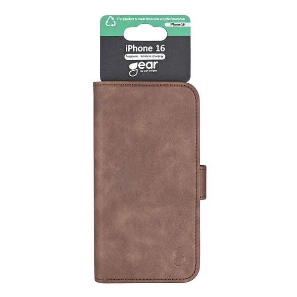 GEAR Wallet MagSeries, iPhone 16 - plånboksfodral, Brun