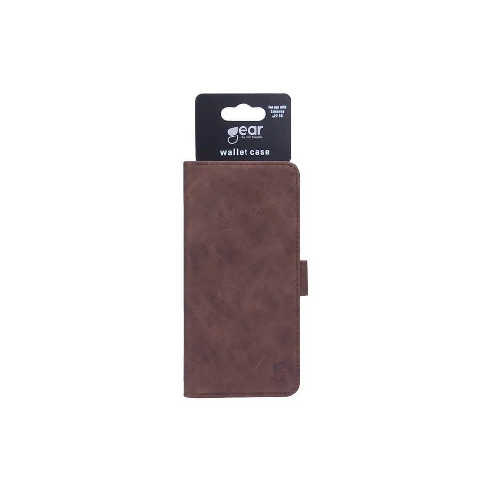 GEAR Wallet, Galaxy A22 5G - pl&aring;nboksfodral, Brun