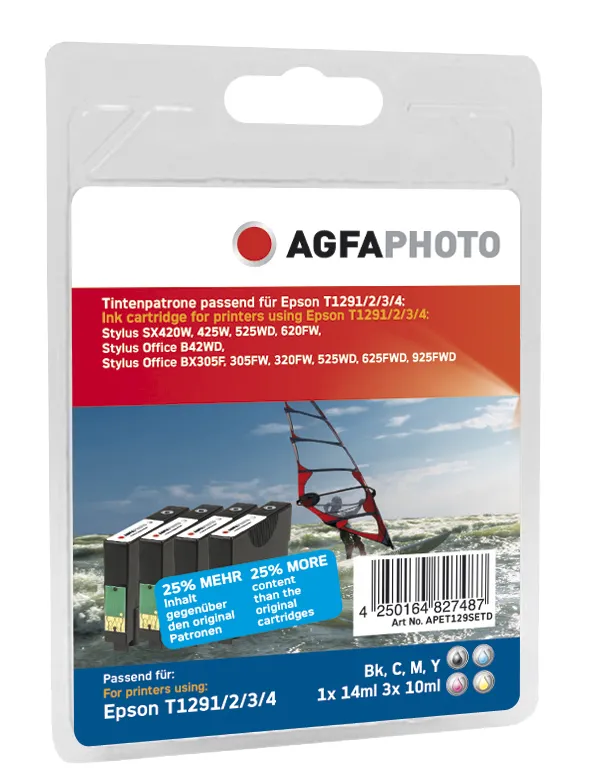 AGFAPHOTO APET129SETD -mustekasettipakkaus, musta/syaani/magenta/keltainen, 4 kpl