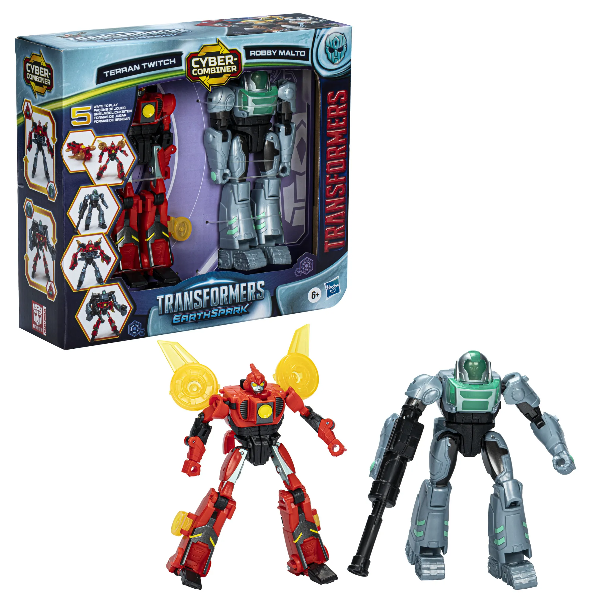 Hasbro Transformers EarthSpark Cyber-Combiner Terran Twitch and Robby Malto, toy figure