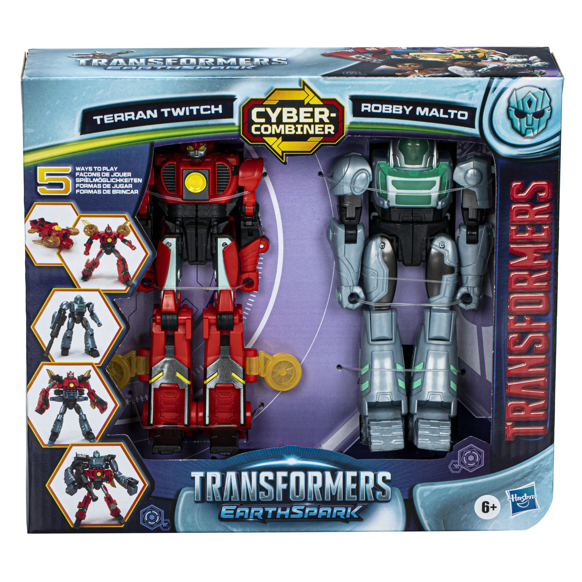 Hasbro Transformers EarthSpark Cyber-Combiner Terran Twitch and Robby Malto, toy figure