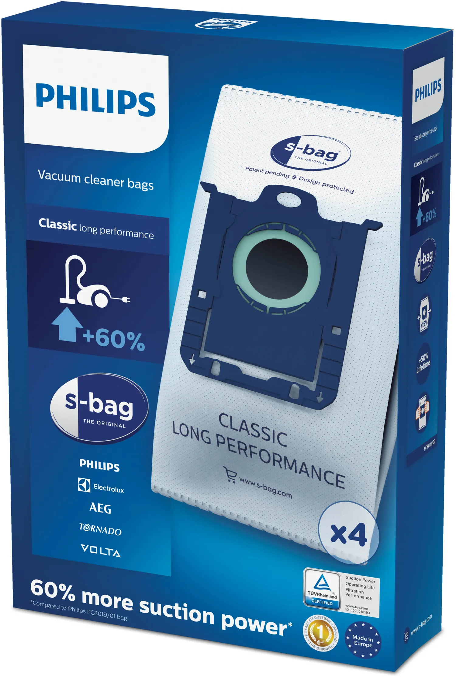 Philips S-Bag Classic Long Performance FC8021/03 3 L Dust Bags 4 pcs