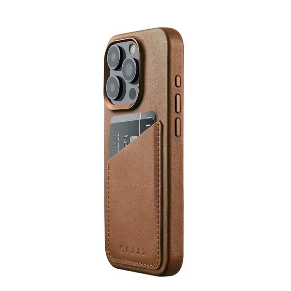 Mujjo Full Leather, iPhone 15 Pro - Wallet Case, Tan