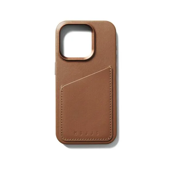 Mujjo Full Leather, iPhone 15 Pro - Wallet Case, Tan