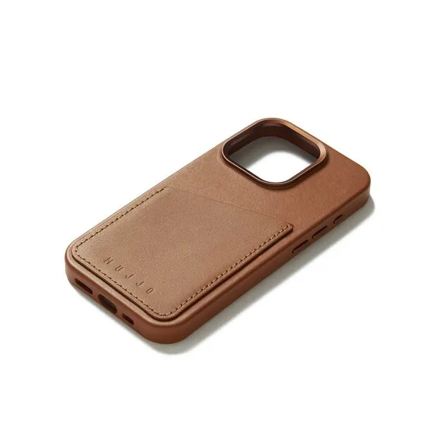 Mujjo Full Leather, iPhone 15 Pro - Wallet Case, Tan