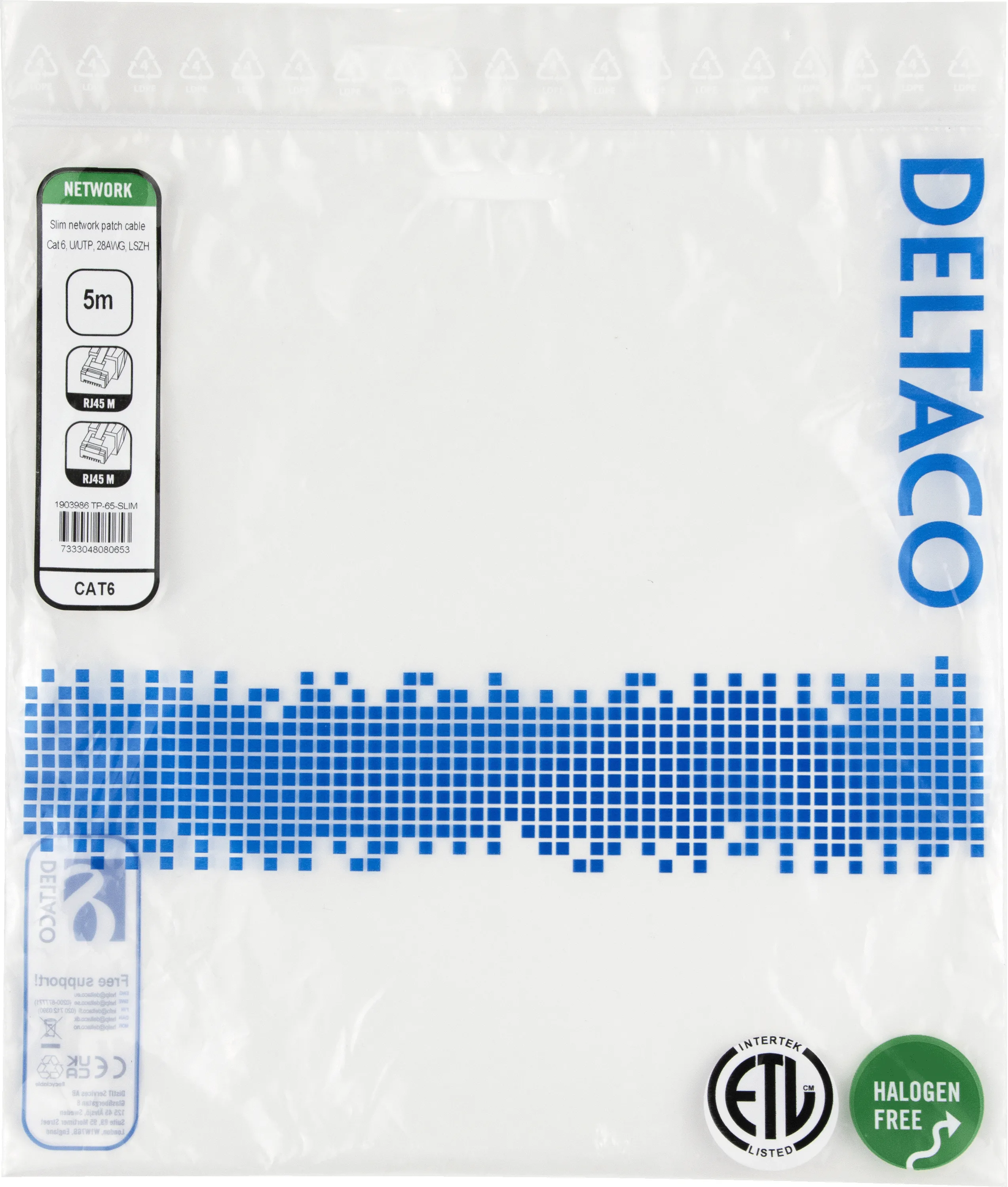 Deltaco Cat6 UTP RJ45 5m Network Cable, Grey