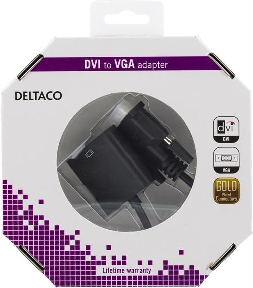 DELTACO DVI-sovitin, DVI-D Dual-VGA, 24+1-pin ur-15-pin na, musta