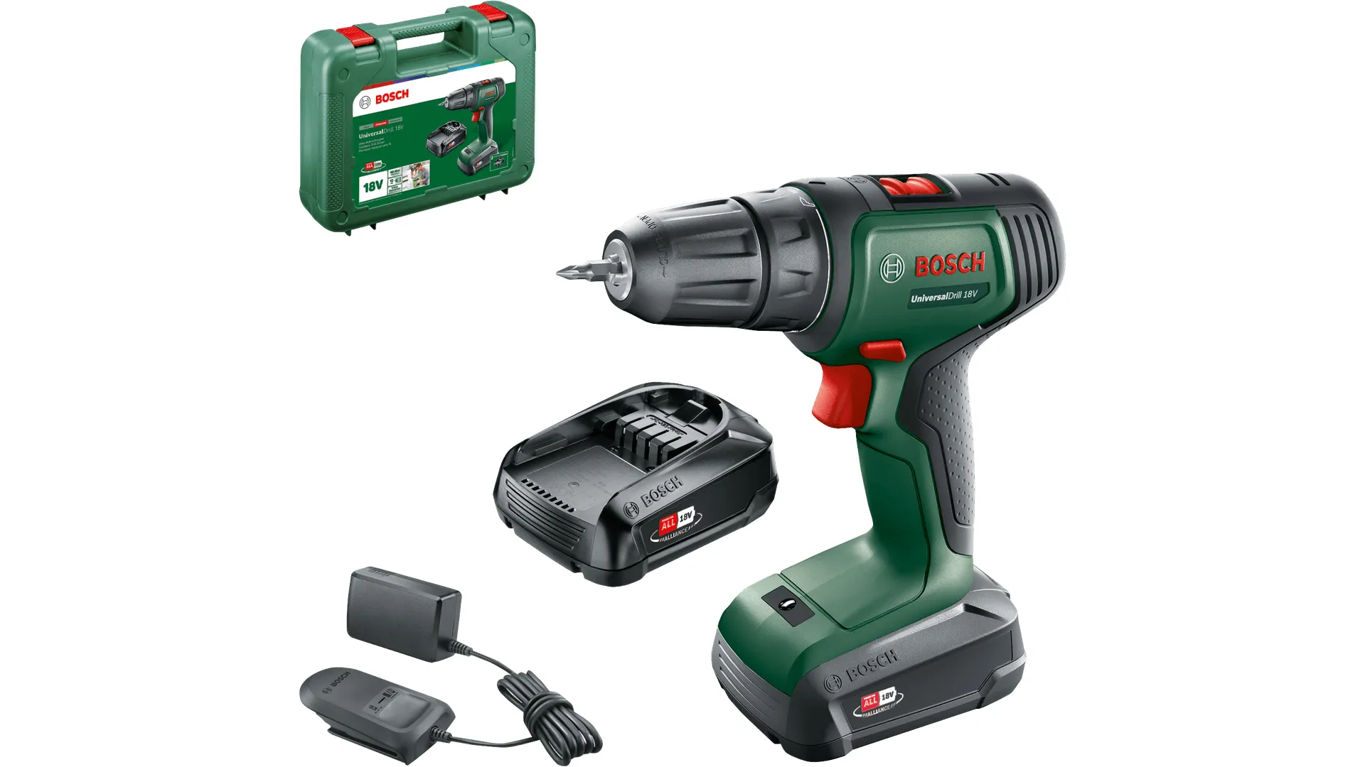 Bosch Cordless drill UniversalDrill 18V (green/black, 2x Li-ion battery 1.5Ah, case)