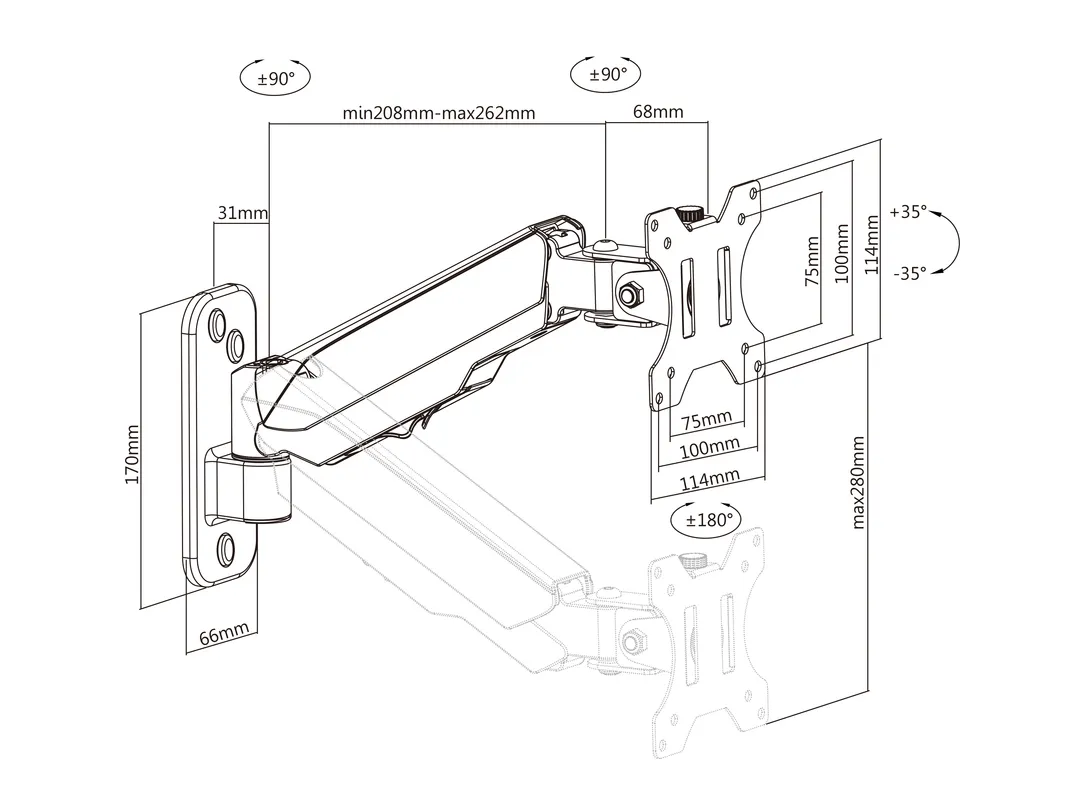 Multibrackets M Monitormount Wall Basic Single - monitor arm, black, 17&quot;-32&quot;, 8kg