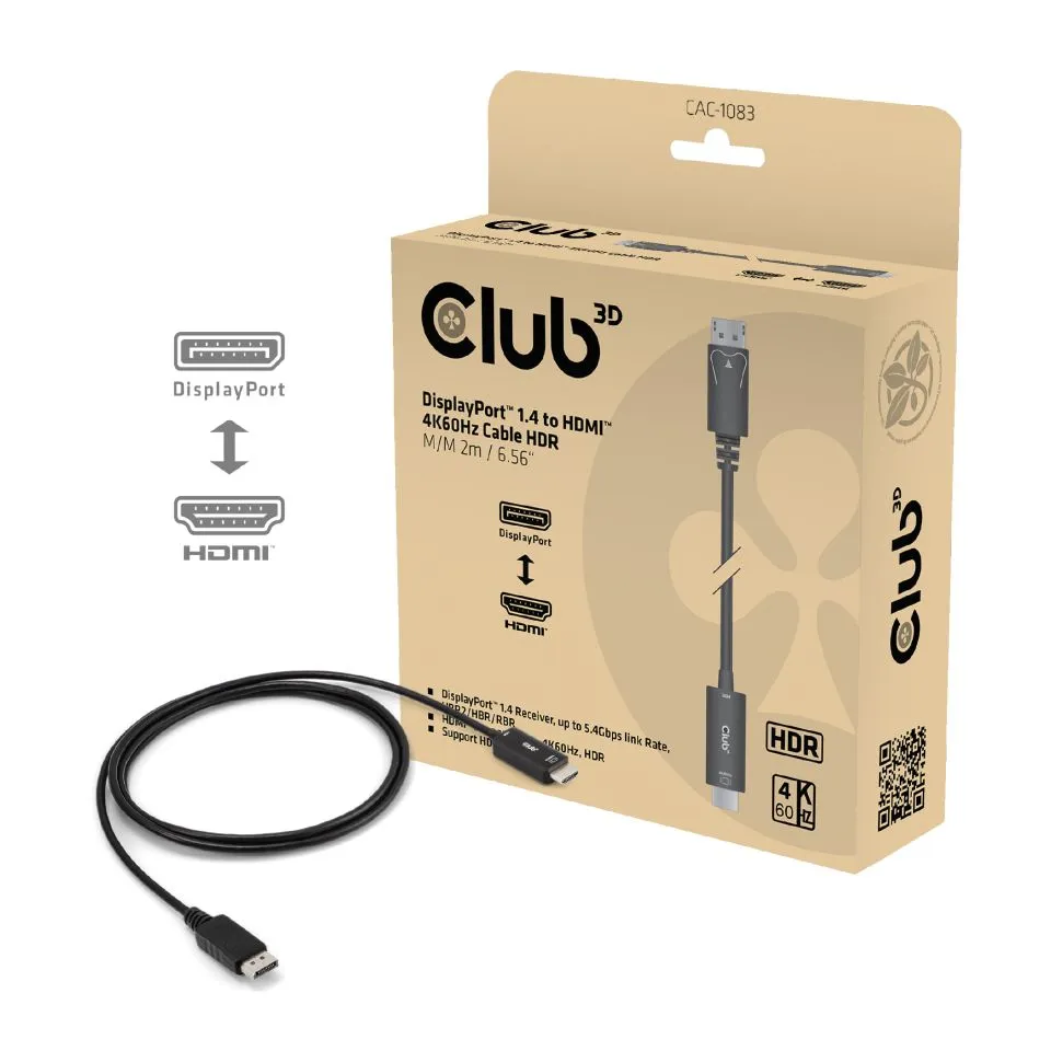 Club 3D DisplayPort 1.4 - HDMI 2.0b Active - cable, Black, 2m