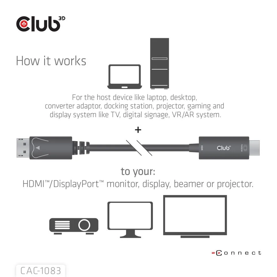 Club 3D DisplayPort 1.4 - HDMI 2.0b Active - cable, Black, 2m