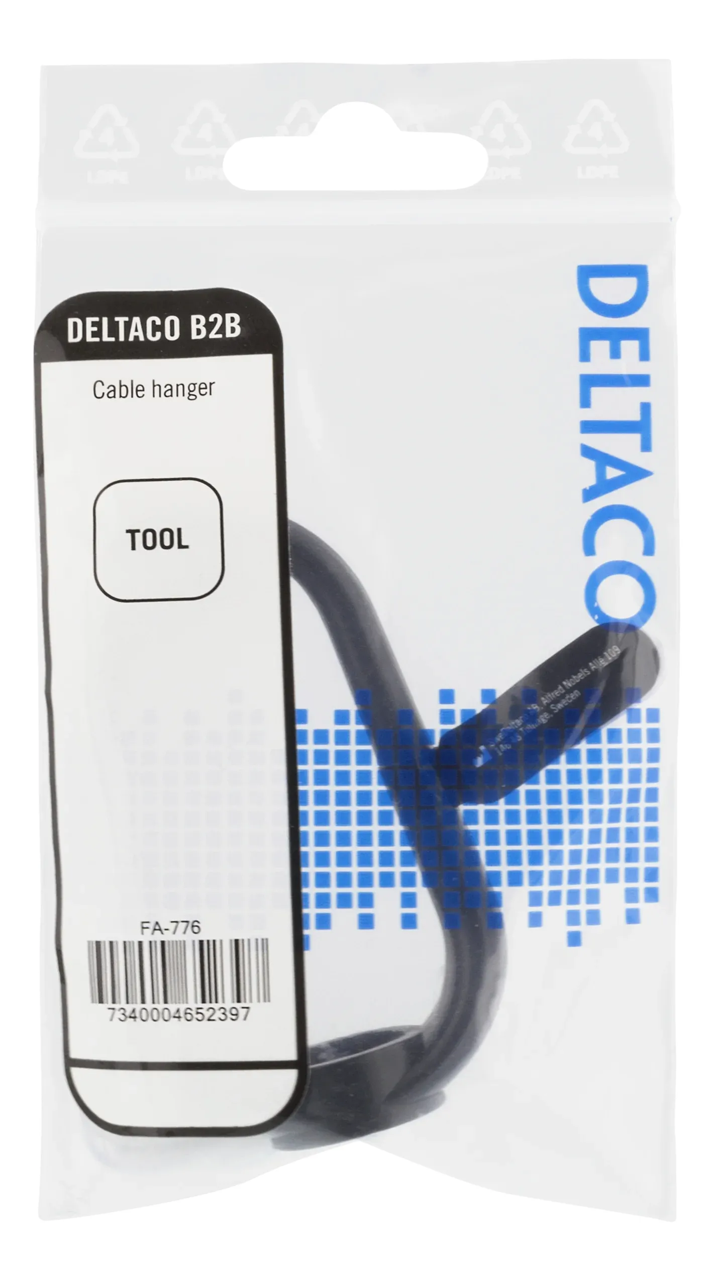 Deltaco kaapelinripustin, ruuvikiinnitys, 70x40mm, musta