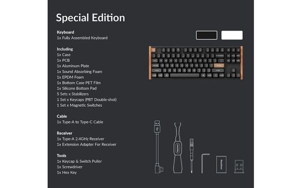 Keychron K8 HE Special Edition Wireless Magnetic Gaming Keyboard, Gateron Double-Rail Magnetic, Black/Wood