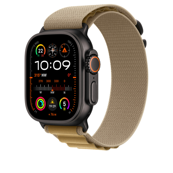 Apple Watch 49mm - Alpine Loop, Tan / Black Titanium, Large