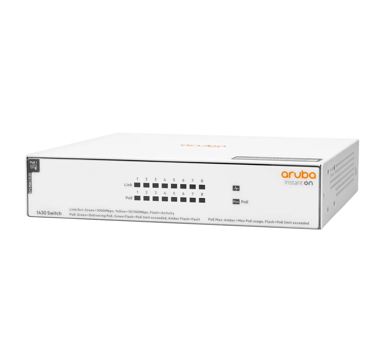 HPE Aruba Instant On 1430 8G Class4 PoE 64W Switch - Kytkin - hallitsematon - 8 x 10/100/1000 (PoE Class 4) - työpöytä, räkkiin asennettava, seinään asennettava