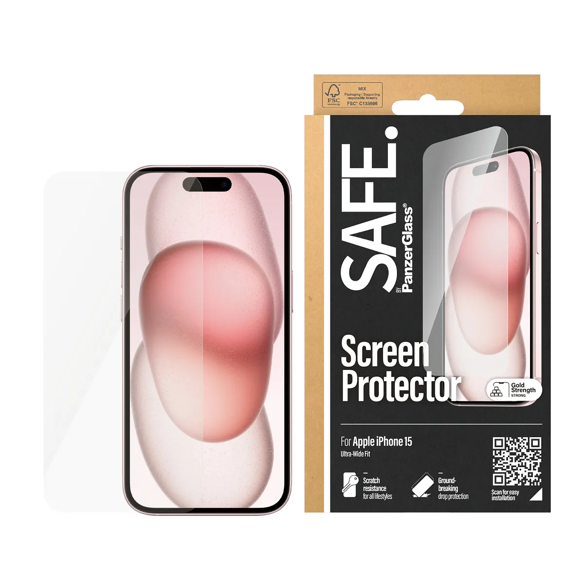 PanzerGlass SAFE Ultra-Wide Fit, iPhone 15 - Screen Glass