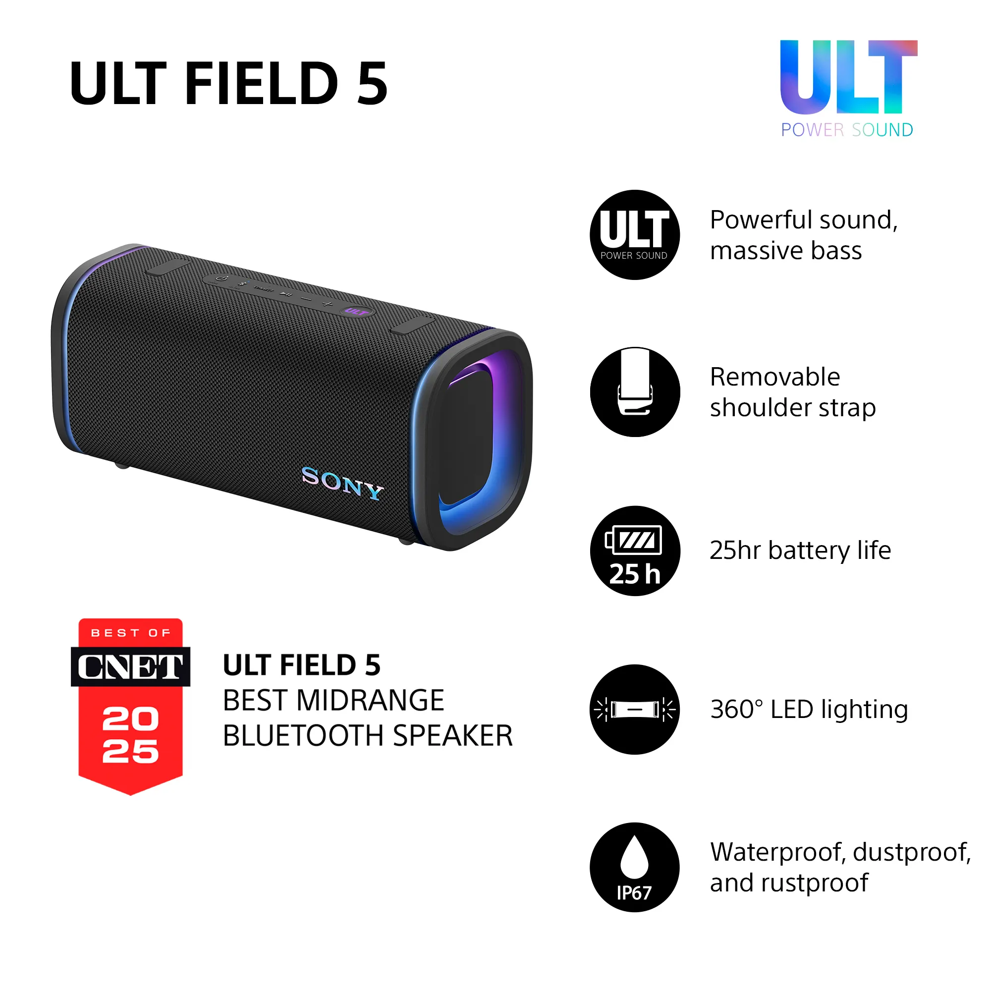 SONY ULT Field 5 Wired, Wireless, Bluetooth, Wi-Fi Portable speaker, Black