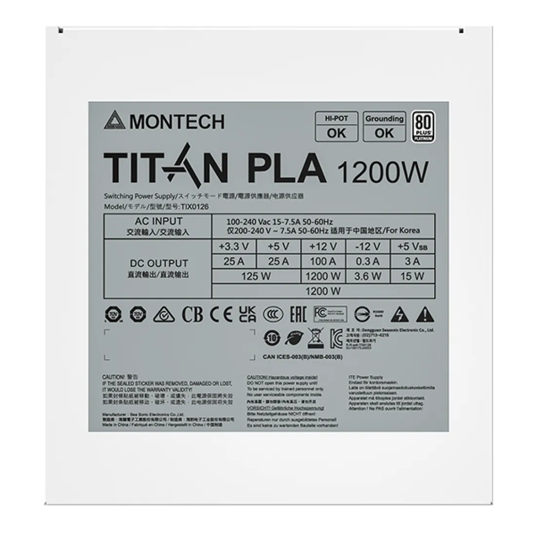 Montech TITAN PLA 1200W -virtal&auml;hde, 80 Plus Platinum