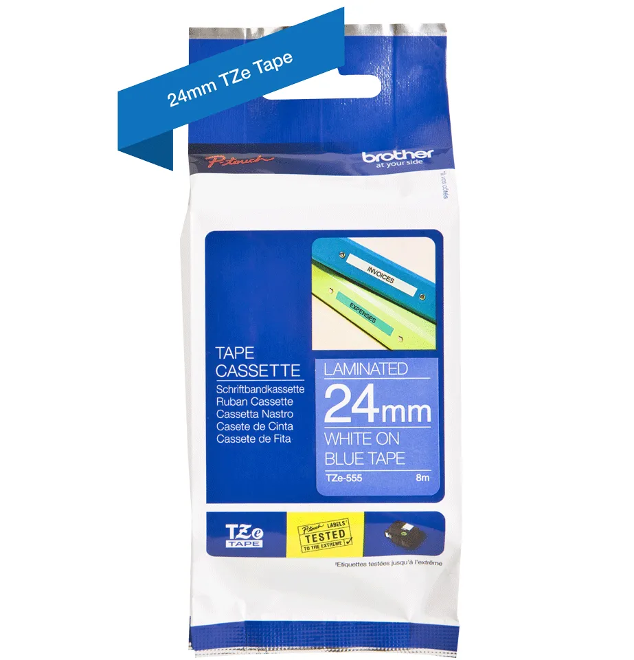 BROTHER TZ555 tape white/blue 24mm 8m