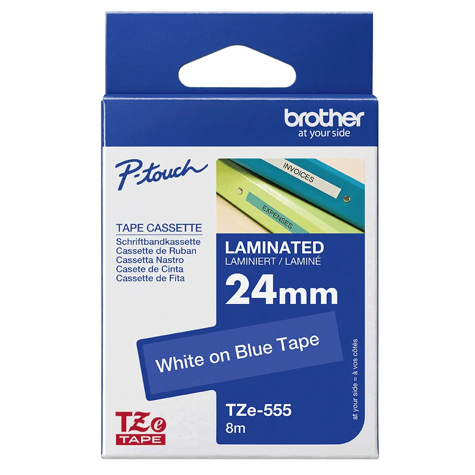 BROTHER TZ555 tape white/blue 24mm 8m