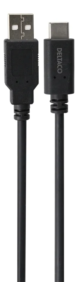 Deltaco USB-A - USB-C -kaapeli, Musta, 3m