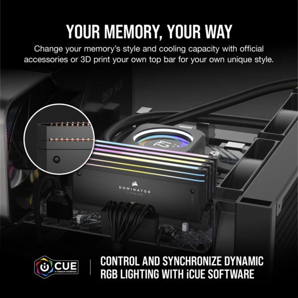 CORSAIR DOMINATOR TITANIUM 96GB 2x48GB DDR5 6800 CL40-50-50-110 1.40V Intel XMP, Musta