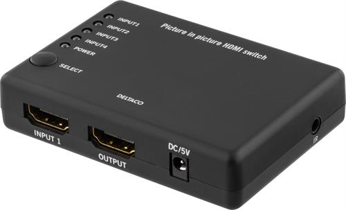 DELTACO PRIME HDMI-Kytkin, 4-1, kuva kuvassa toiminto, musta