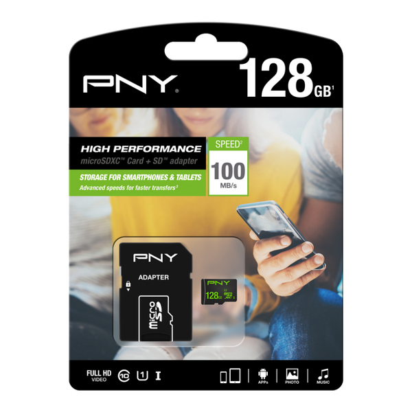 PNY High Performance 128 GB MicroSDXC - minneskort + SD adapter
