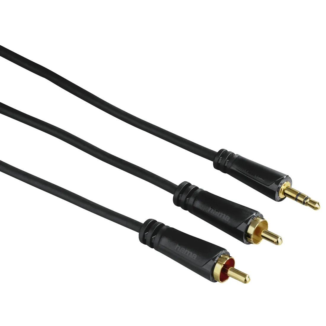 Hama 3,5 mm &ndash; 2x RCA kullattu -audiokaapeli, 1,5 m, musta