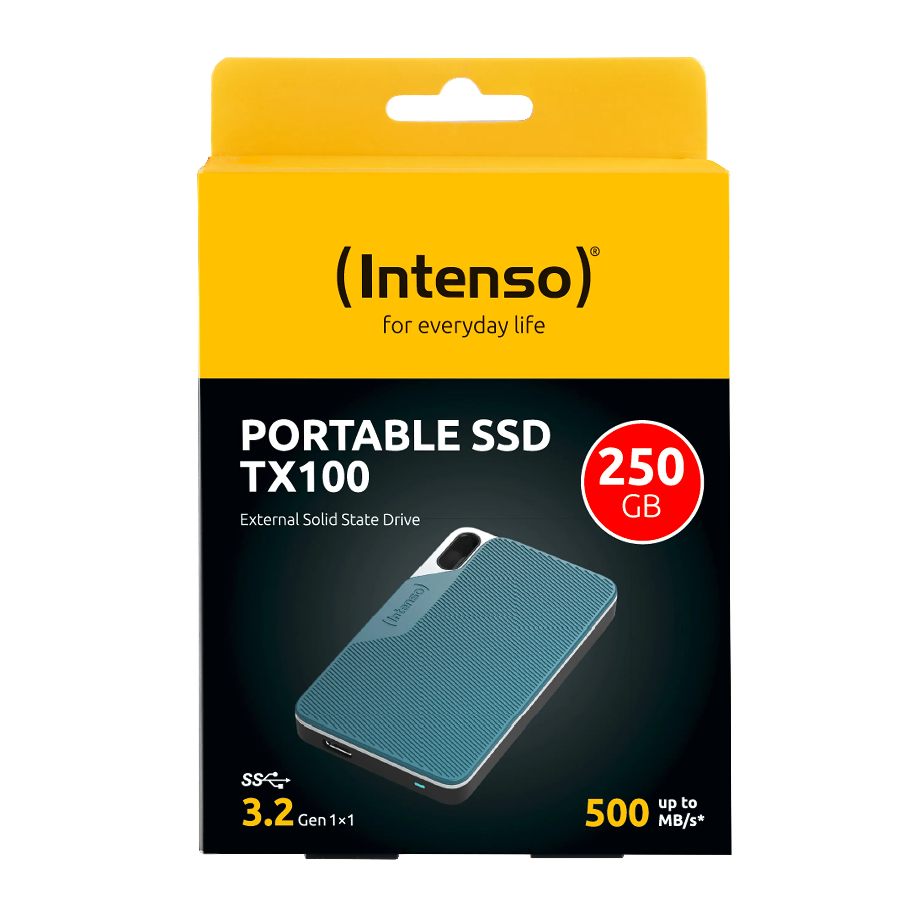 Intenso TX100 250 Gt USB-C -ulkoinen SSD, kannettava, iskunkest&auml;v&auml;, Grey-blue