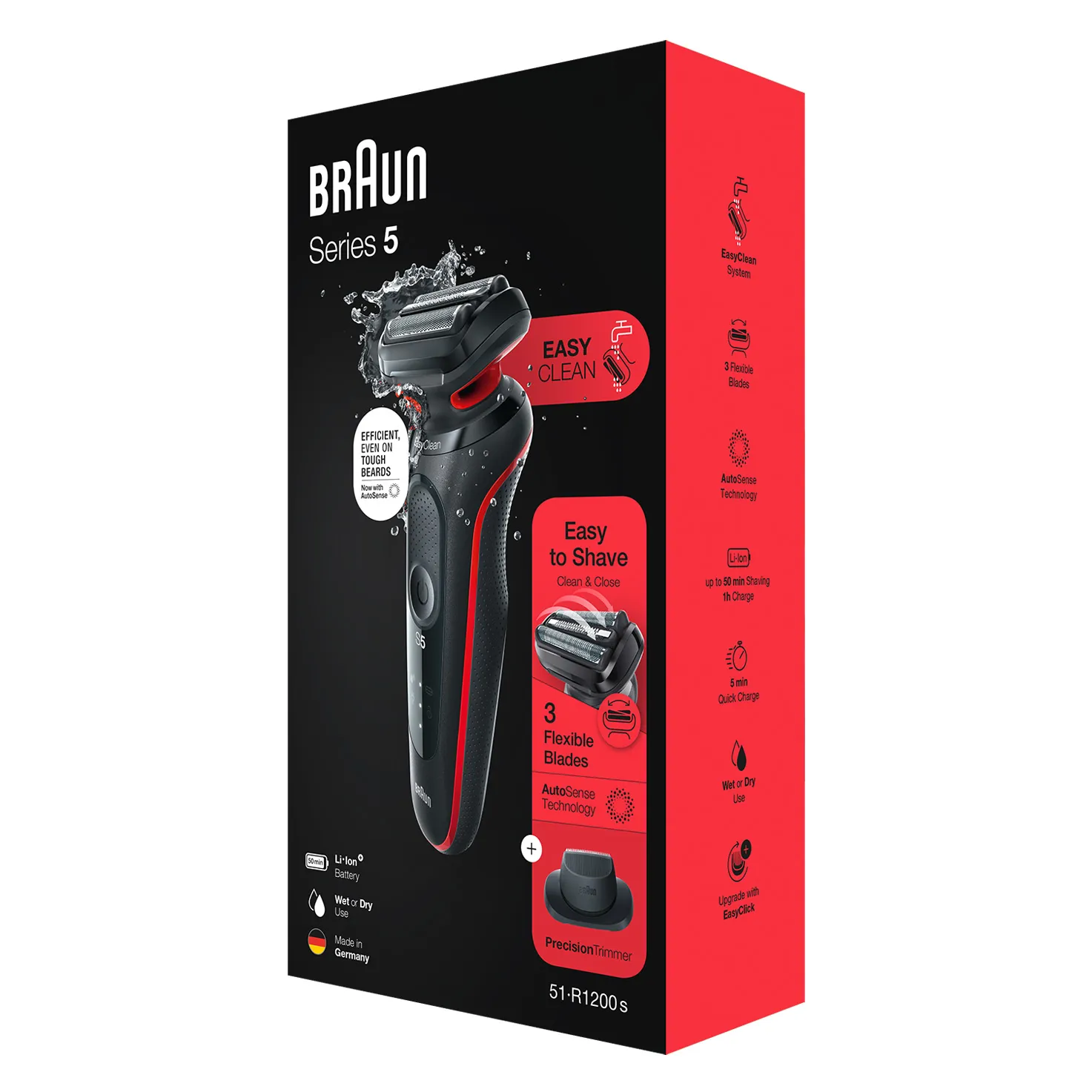 Braun Series 5 51-R1200S - foil shaver, Black and Red