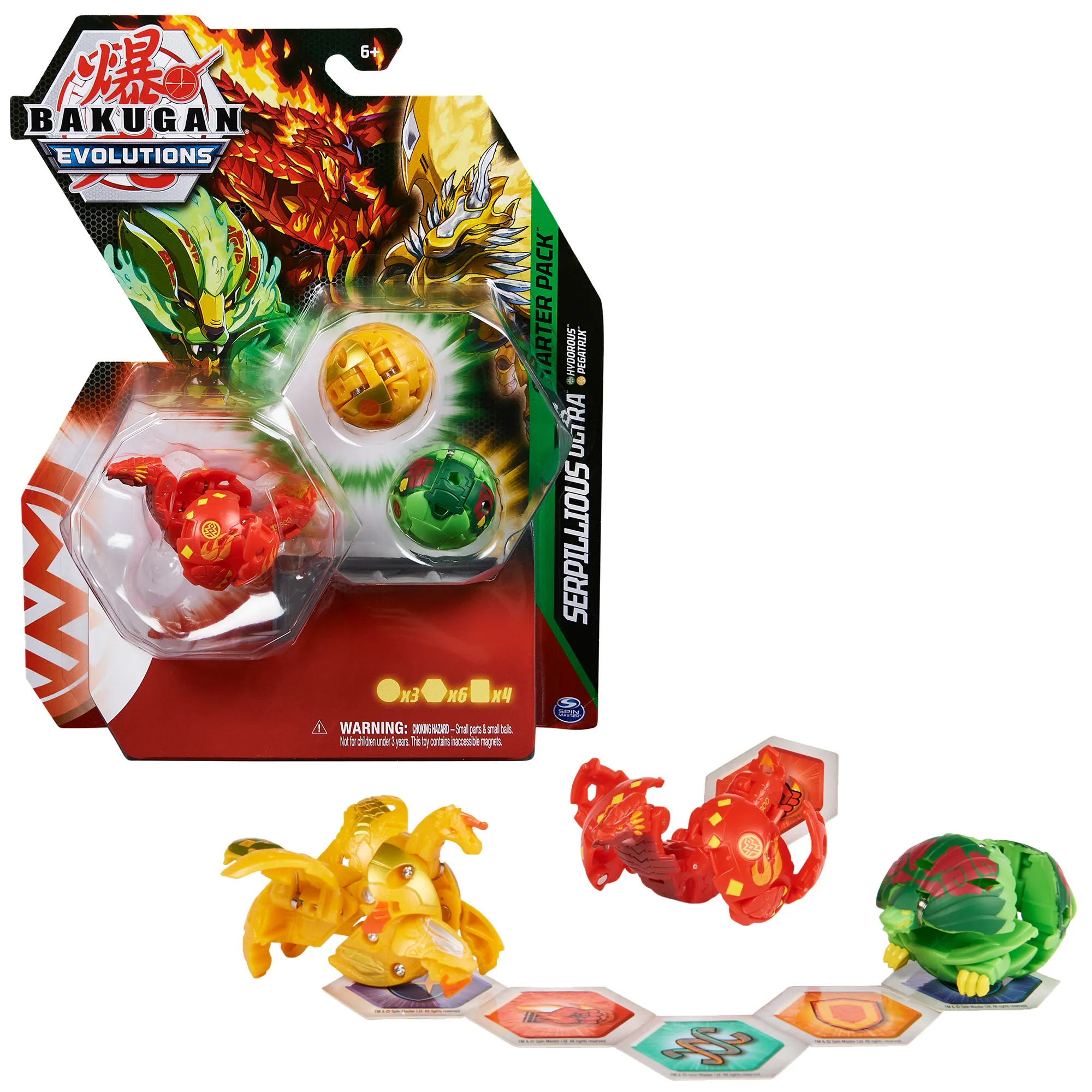 Spin Master Bakugan Evolutions Starter Pack of 3 Bakugan Skill Game (Ultra Pyrus Serpillious, Basic Ventus Hydorous, Basic Aurelus Pegatrix)
