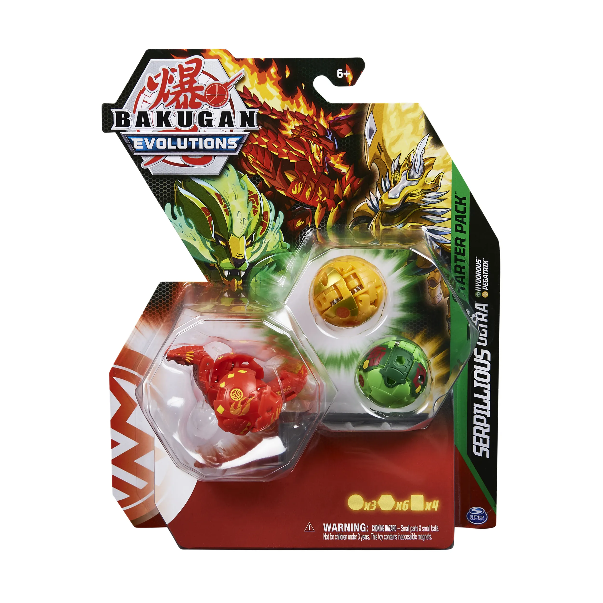 Spin Master Bakugan Evolutions Starter Pack of 3 Bakugan Skill Game (Ultra Pyrus Serpillious, Basic Ventus Hydorous, Basic Aurelus Pegatrix)