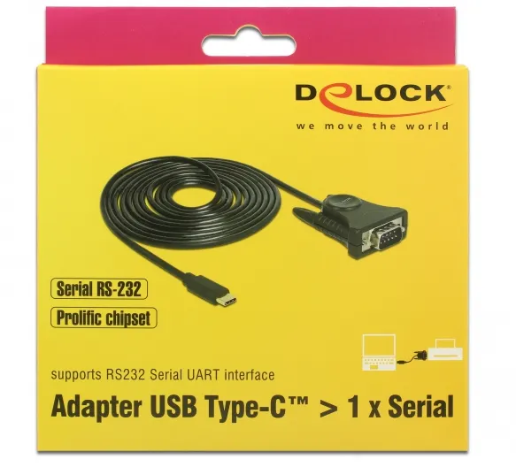 De-Lock USB-C – RS-232 - adapter, Svart