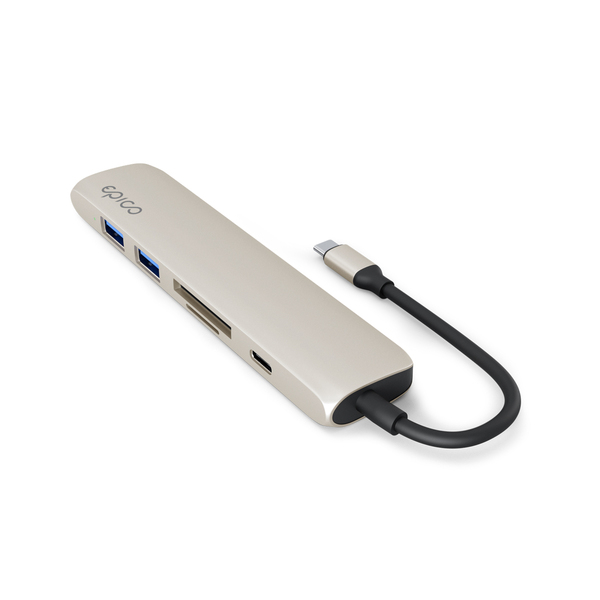 Epico 6in1 Aluminium Hub 100W USB-C PD, 2 × USB-A, HDMI, SD/Micro SD Card Slot 8K with USB-C Connector, Starlight Color