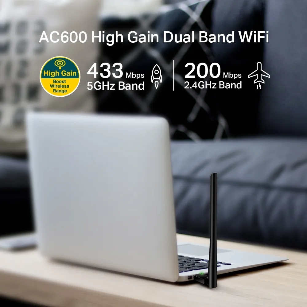 TP-Link AC600 High Gain Wi-Fi Dual Band USB Adapter,433Mbps at 5GHz + 200Mbps