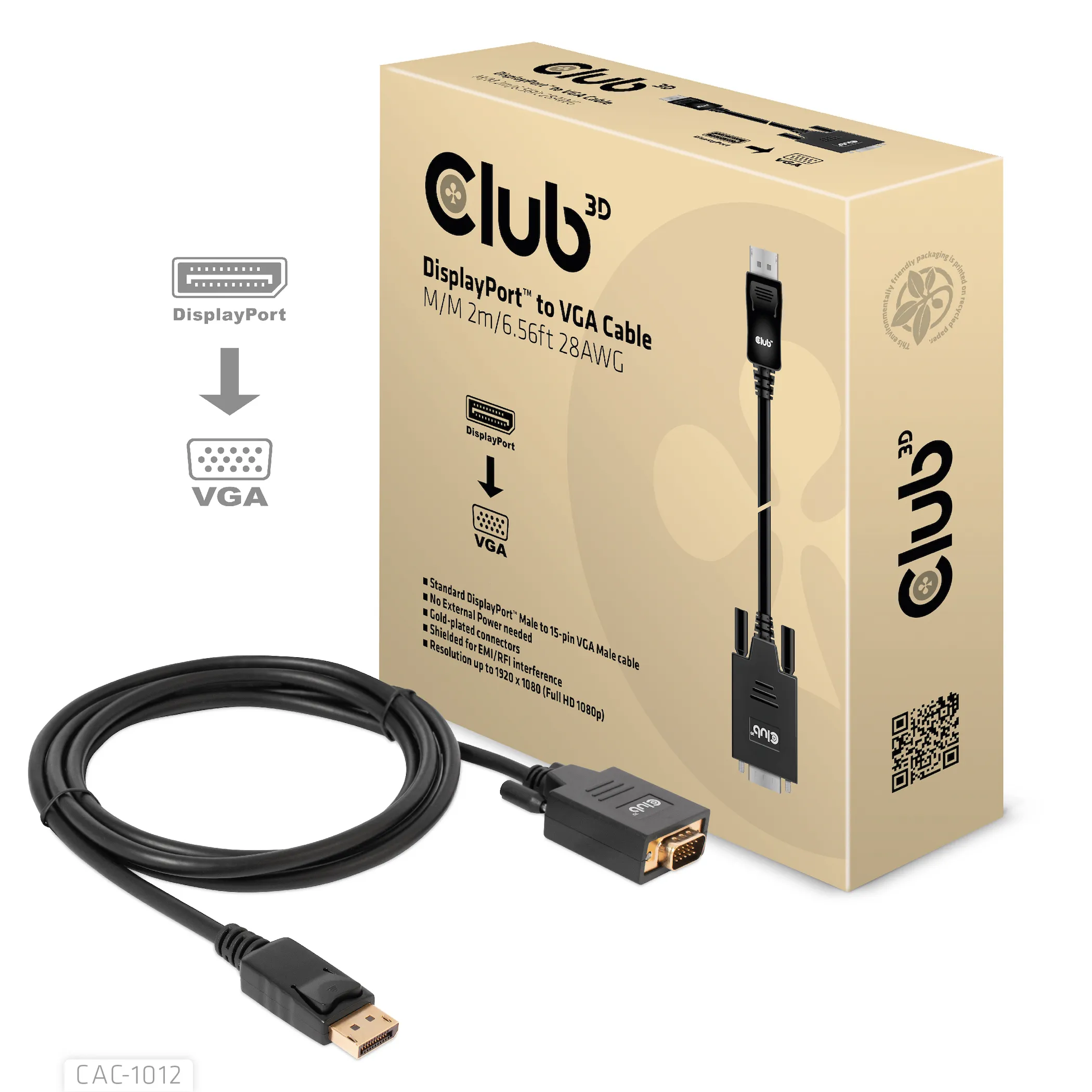 Club 3D DisplayPort - VGA - adapter, Black, 2m Club 3D DisplayPort - VGA - adapter, Black, 2m