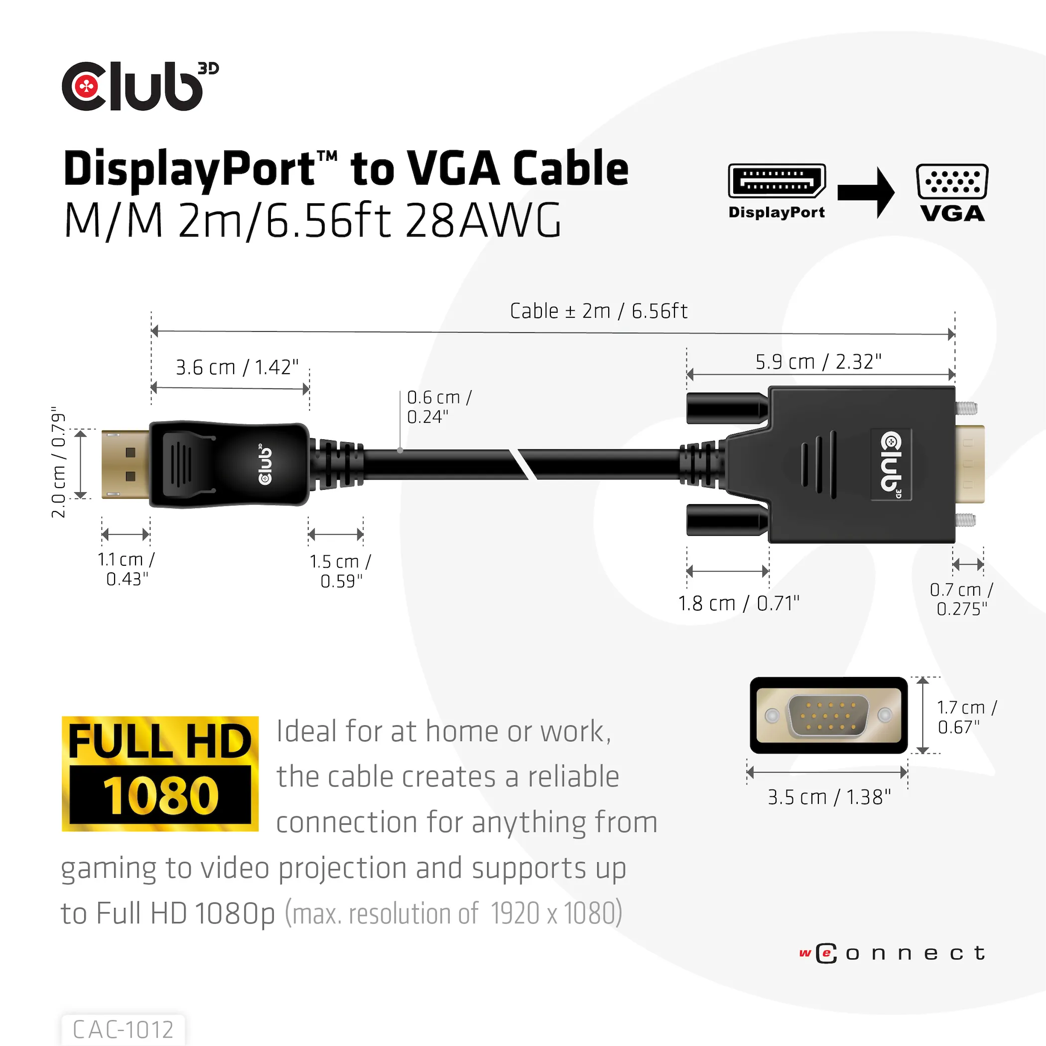 Club 3D DisplayPort - VGA - adapter, Black, 2m Club 3D DisplayPort - VGA - adapter, Black, 2m