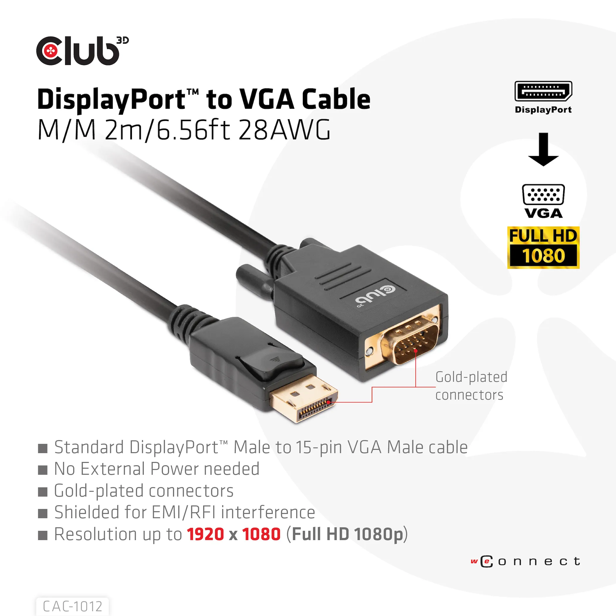 Club 3D DisplayPort - VGA - adapter, Black, 2m Club 3D DisplayPort - VGA - adapter, Black, 2m