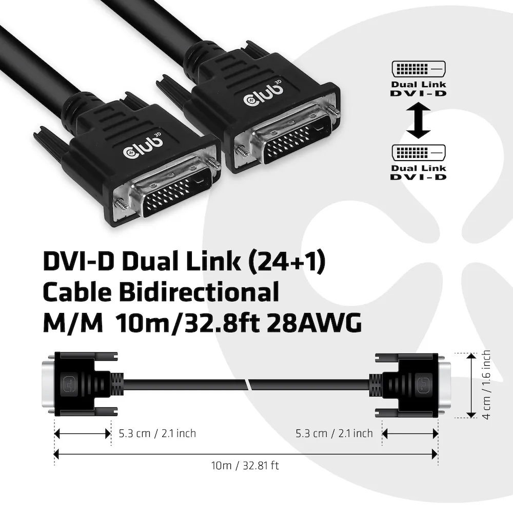 CLUB 3D Dual Link DVI-D M/M - kabel, 10m, svart