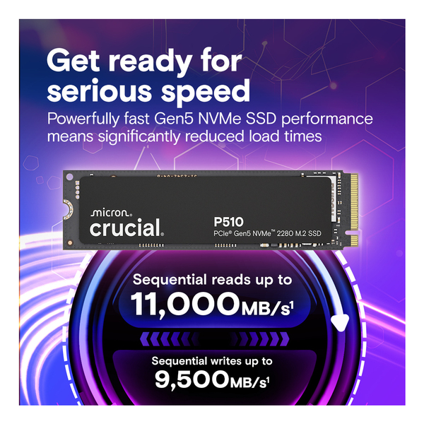 Crucial® P510 1TB PCIe Gen5 NVMe 2280 M.2 SSD NVMe M.2