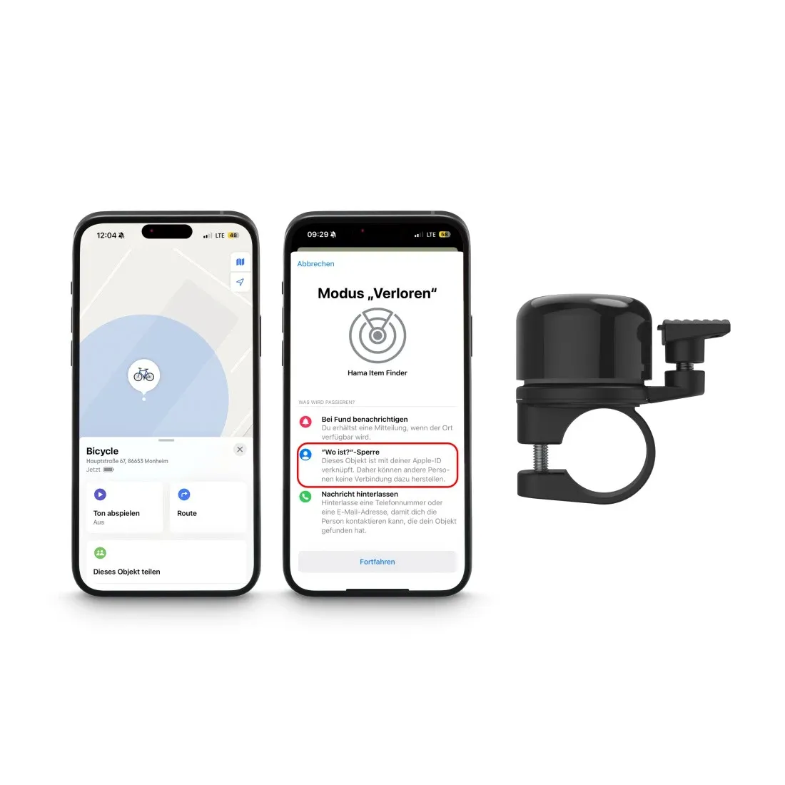 Hama Air-Bell Pro polkupy&ouml;r&auml;n soittokello Bluetooth-paikantimella Apple Find My -yhteensopiva, musta