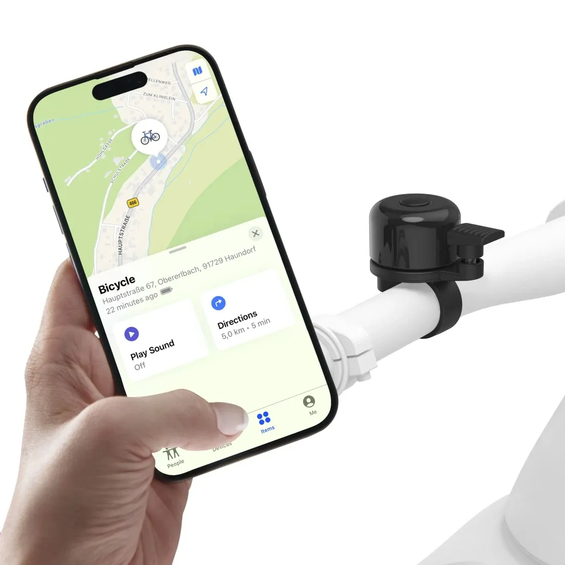 Hama Air-Bell Pro polkupy&ouml;r&auml;n soittokello Bluetooth-paikantimella Apple Find My -yhteensopiva, musta