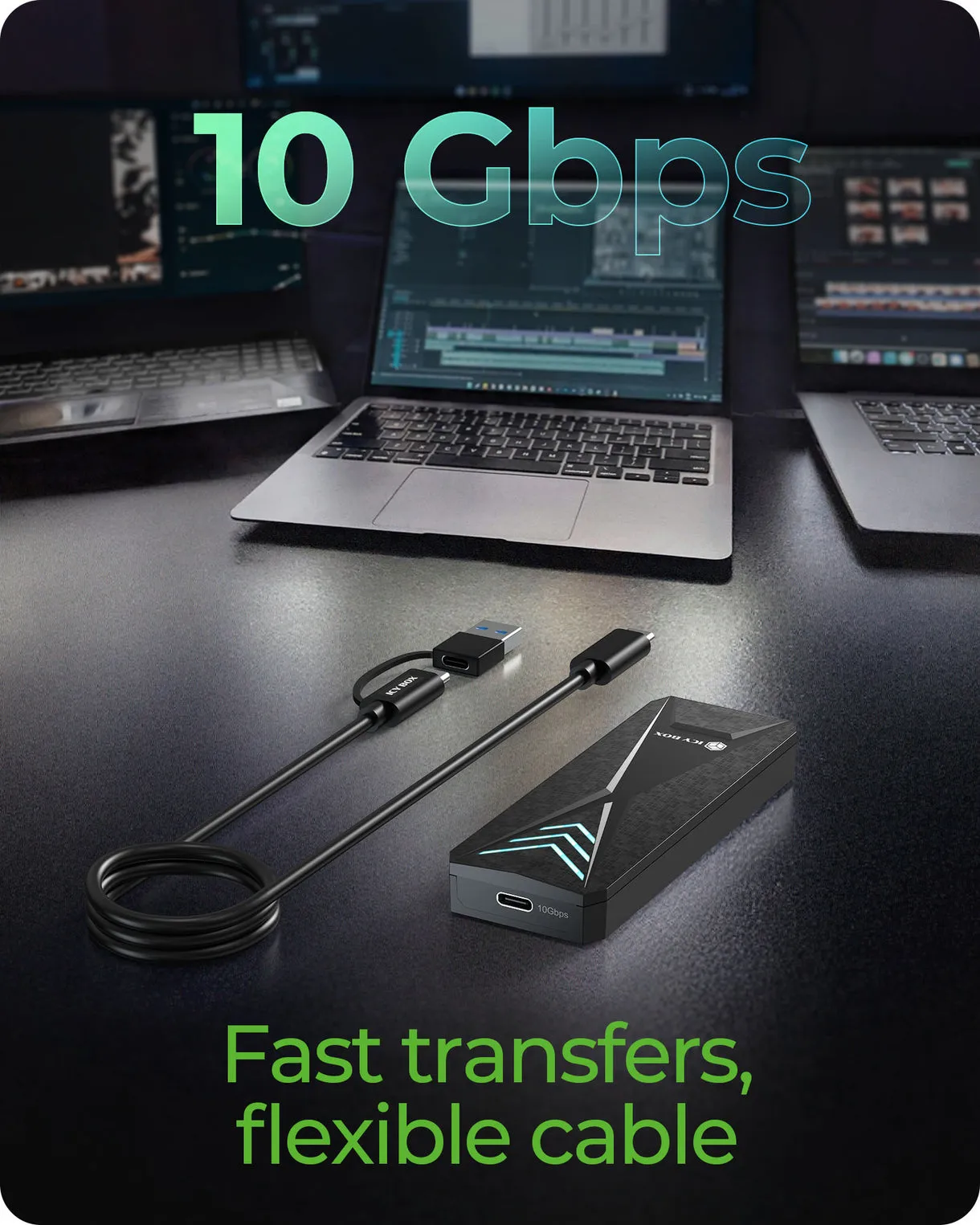 ICY BOX IB-1805ML-CU31 M.2 NVMe SSD -kotelo, 1-paikkainen, USB 3.2 Gen 2, USB-C, musta