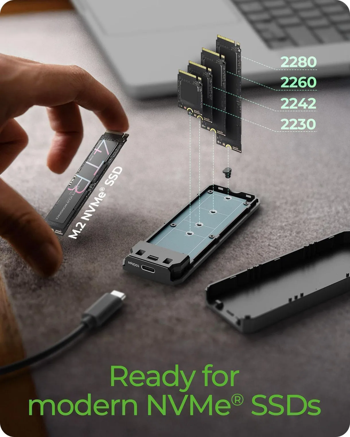 ICY BOX IB-1805ML-CU31 M.2 NVMe SSD -kotelo, 1-paikkainen, USB 3.2 Gen 2, USB-C, musta