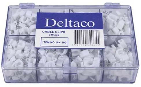 DELTACO Kaapelikiinnike muovia, teräsnaula, 4 kokoa, 230-pakkaus