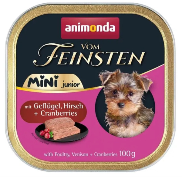 Animonda Vom Feinsten Junior Mini Poultry with Game and Cranberries, Koiran m&auml;rk&auml;ruoka, Viljaton, 100 g